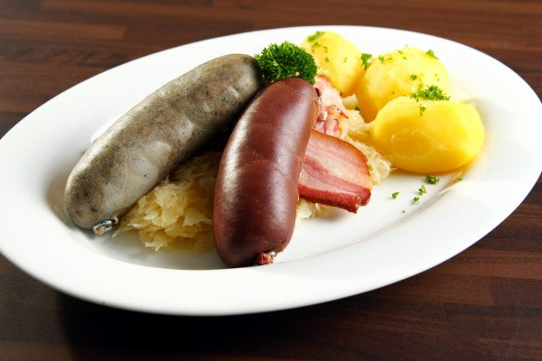 Schlachtplatte Blutwurst+Leberwurst+geräucherter Bauch ca. 300gr